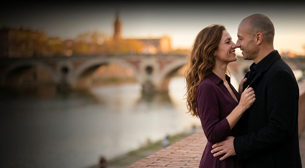 Rencontre adultère à Toulouse : amants au bord de la Garonne, face au pont Neuf